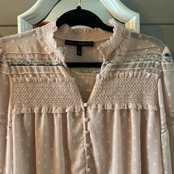 White House Black Market Pale Pink Smocked Ruffled Blouse - Picture 10 of 16